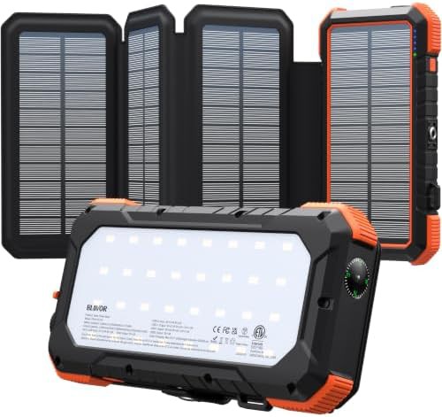 Solar power bank with four black panels