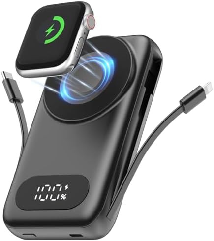 Magnetic portable charger with built-in cables