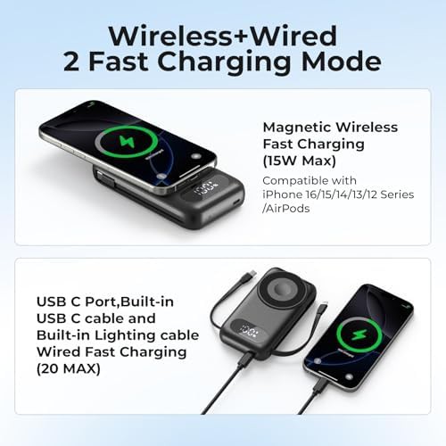 Magnetic portable charger with built-in cables — photo 3