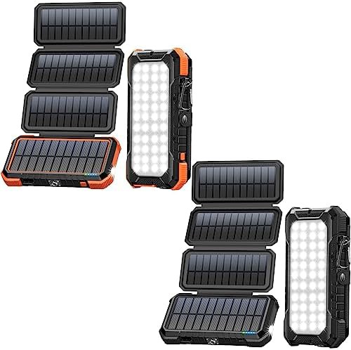 Two pack foldable solar power banks orange
