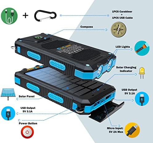 Blue solar power bank with camping flashlight — photo 3