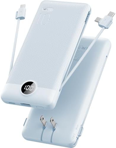Slim ten thousand mAh charger with wall plug