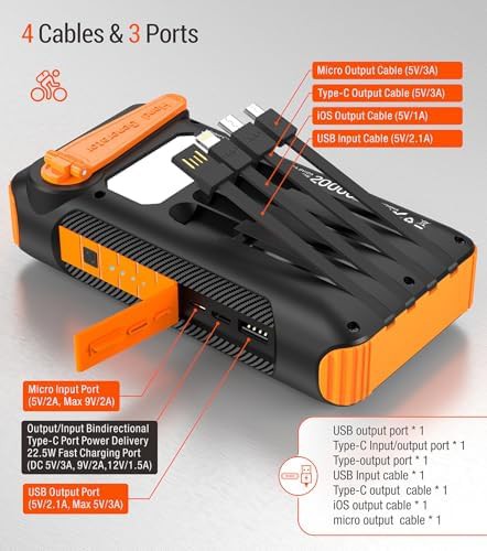 Orange solar power bank with hand crank — photo 5