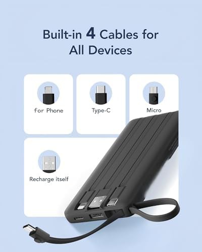 Slim travel power bank with four cables — photo 4