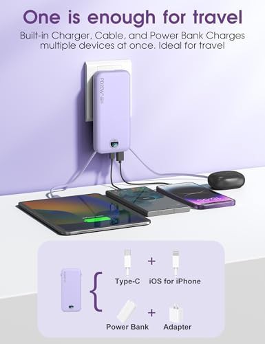 Purple portable charger with built-in cables — photo 4