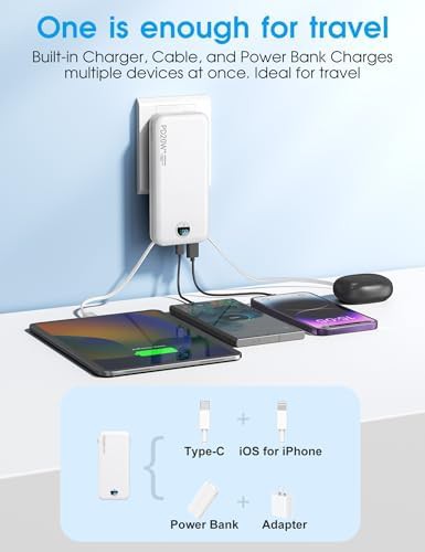White 10000mAh charger with integrated cables — photo 4