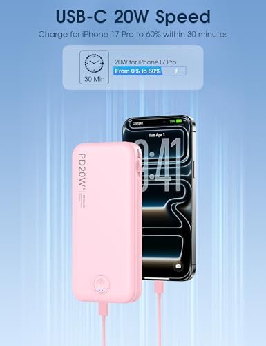 Pink travel power bank with wall plug — photo 4