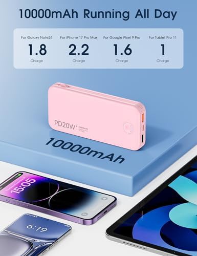 Pink travel power bank with wall plug — photo 5