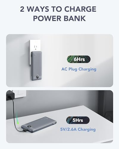 Grey portable charger with built in wall plug — photo 4