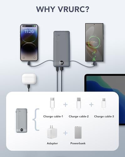 Grey portable charger with built in wall plug — photo 5
