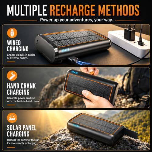 Orange solar power bank with hand crank — photo 5