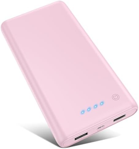 Pink portable charger with dual USB ports