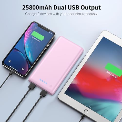 Pink portable charger with dual USB ports — photo 3