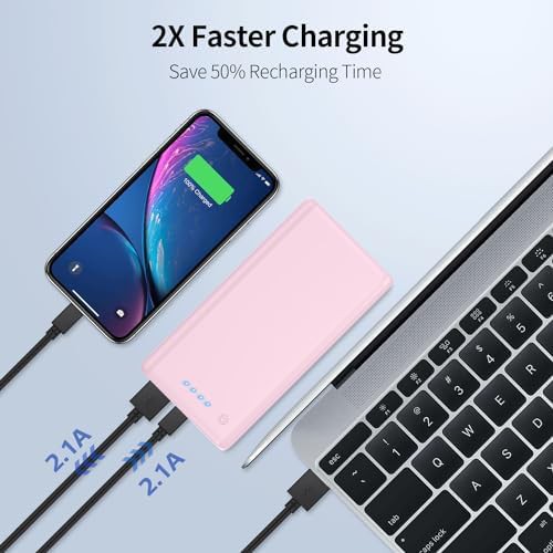 Pink portable charger with dual USB ports — photo 5