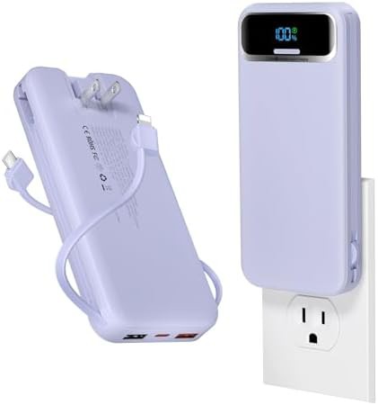 Purple travel charger with wall plug and cables