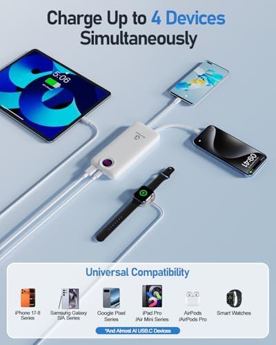 Pearl white portable charger with integrated cables — photo 3