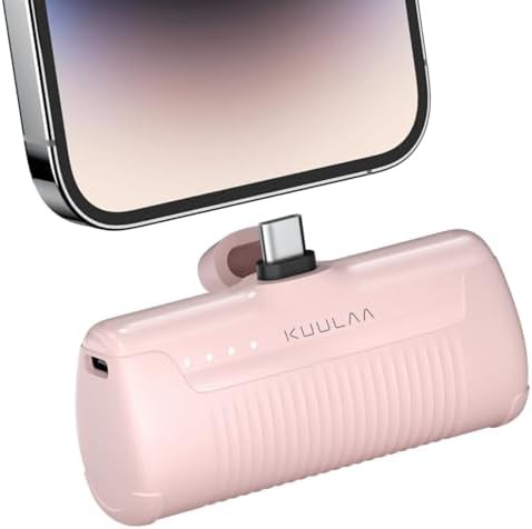 Pink mini power bank with built-in plug