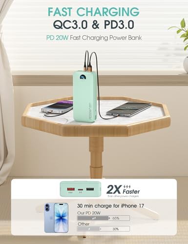 Green 20000mAh power bank with wall plug — photo 4