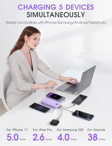 Purple travel power bank with integrated cables — photo 5