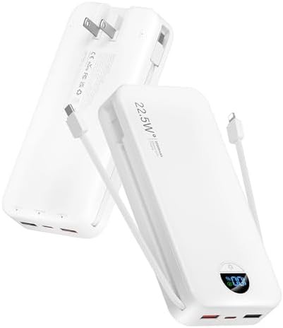 White 20000mAh travel bank with cables