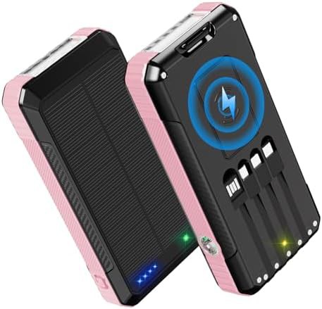 Pink solar power bank with fast charging