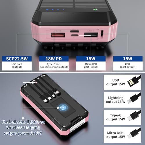 Pink solar power bank with fast charging — photo 3