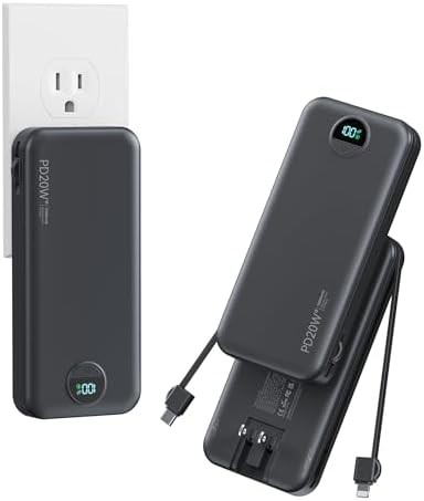 Compact 10000mAh charger with built-in plug