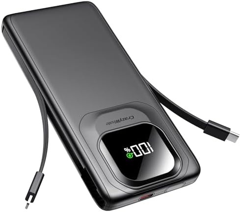 Slim 10000mAh Charger With Built In Cables
