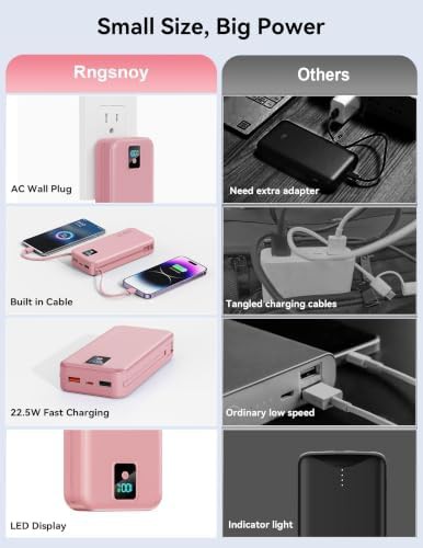 Pink 20000mAh power bank with cable — photo 3