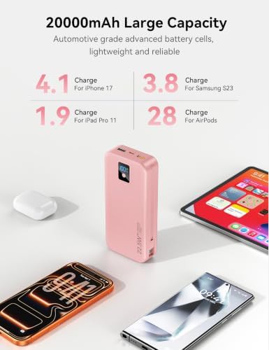 Pink 20000mAh power bank with cable — photo 5