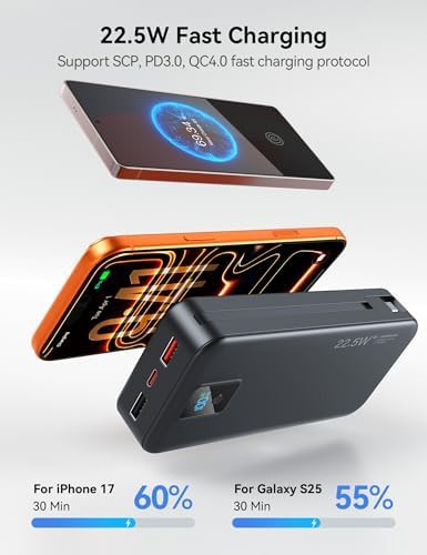 Black 20000mAh charger with built-in cable — photo 4