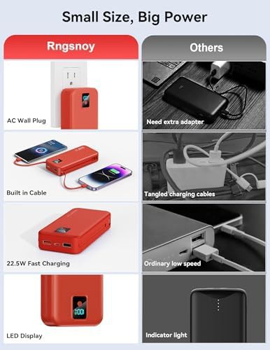 Red 20000mAh charger with built-in cable — photo 3
