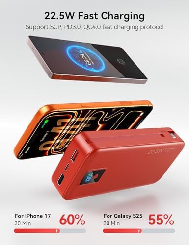 Red 20000mAh charger with built-in cable — photo 4