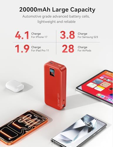 Red 20000mAh charger with built-in cable — photo 5