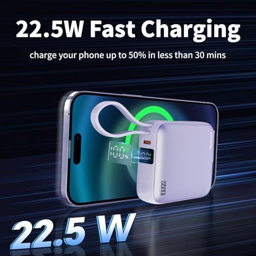 Purple mini charger with built-in cables — photo 2