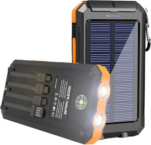 Waterproof solar power bank with built-in cables
