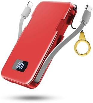 Red mini portable charger with cables