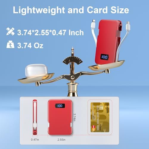 Red mini portable charger with cables — photo 3