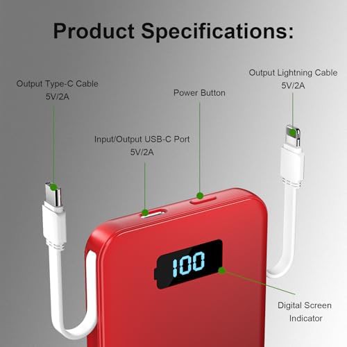 Red mini portable charger with cables — photo 5