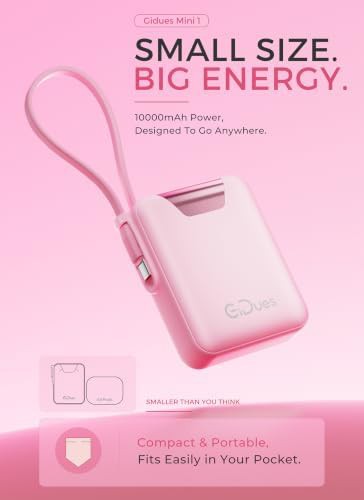 Pink mini power bank with built-in cable — photo 3