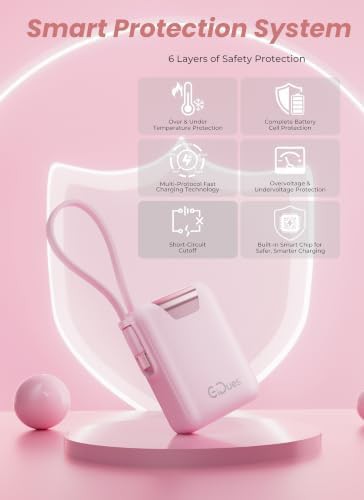 Pink mini power bank with built-in cable — photo 4