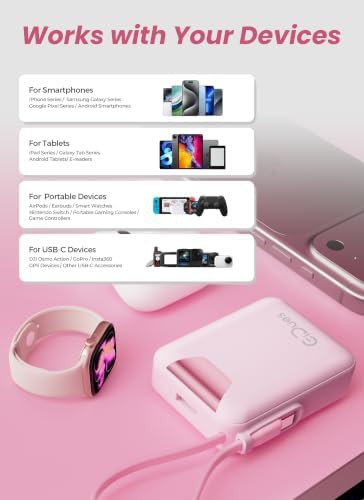Pink mini power bank with built-in cable — photo 5