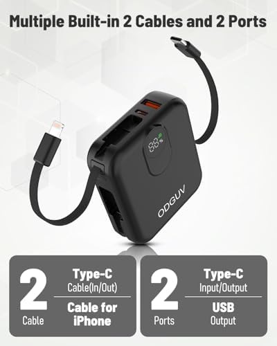 Mini black power bank with built-in cables — photo 4