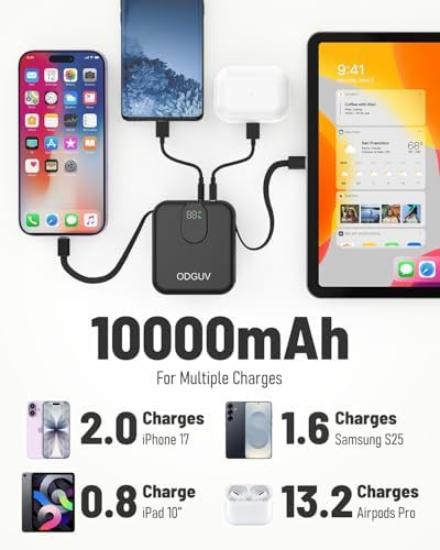 Mini black power bank with built-in cables — photo 5