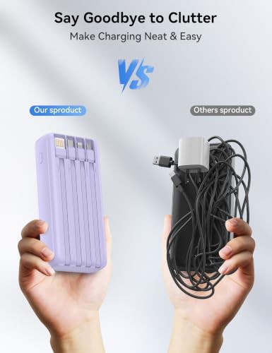 Purple power bank with four cables — photo 5