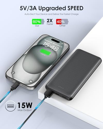 Black 10000mAh USB-C fast charging battery — photo 2