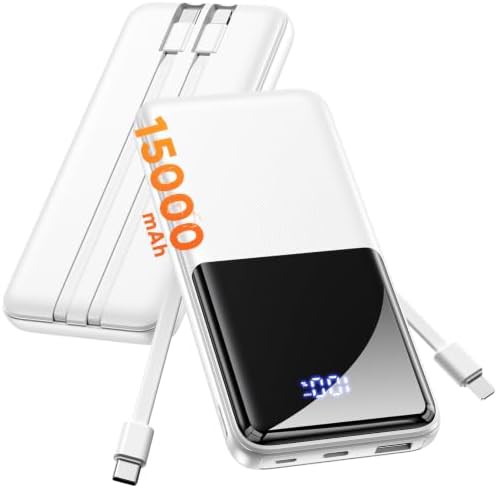 Travel portable charger with built in cables