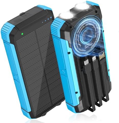 Wireless solar power bank with integrated cables