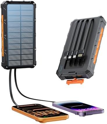 Rugged solar power bank with built-in cables