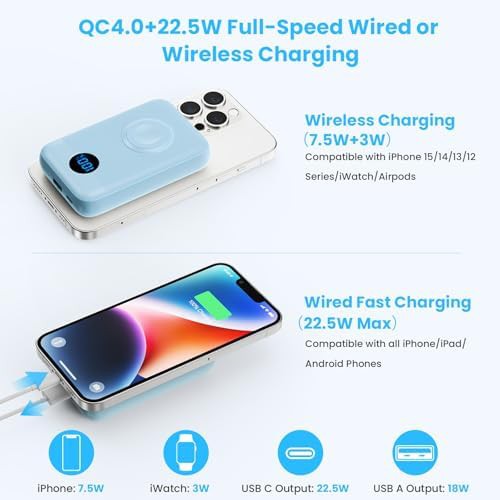 Sky blue magnetic hybrid power bank — photo 3